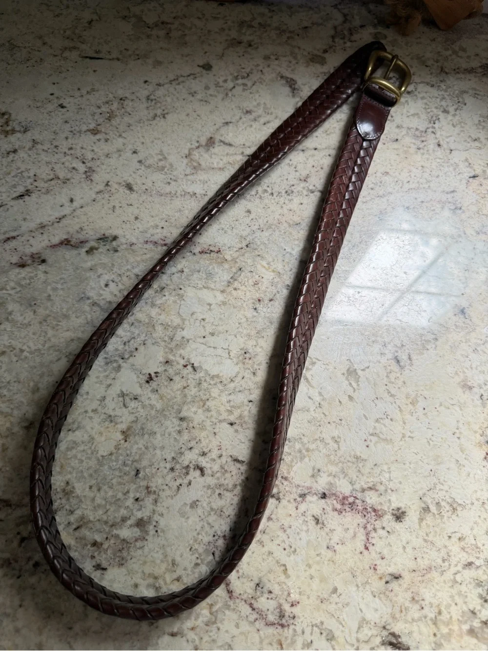 Coach 5922 Woven Brown Leather Mens Belt with Brass Buckle 36” Brown EUC